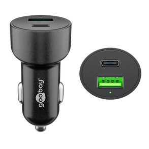 12-24Vdc BILADAPTER m. USB-A/USB-C UDTAG USB-A QC3.0/USB-C PD 18W/30W