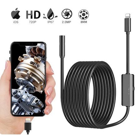 Inspektionskamera 3m m. lys for IOS/Android IOS 12+/Android 9 ...