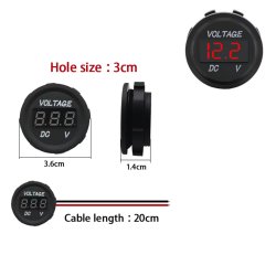 Voltmeter digitalt LED 0-40Vdc rd 36mm vandtt