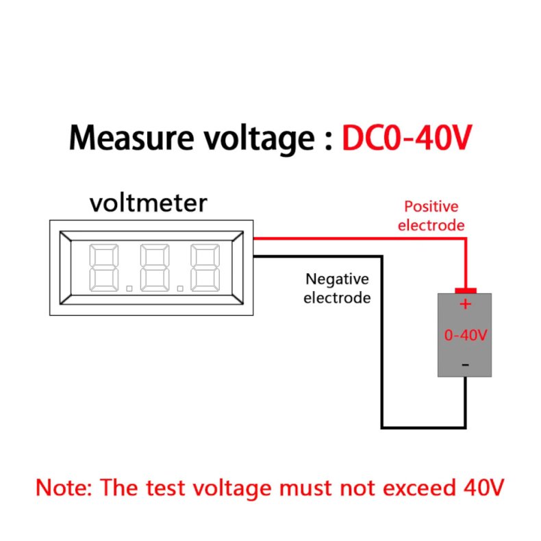 Voltmeter digitalt LED 0-40Vdc rd 36mm vandtt