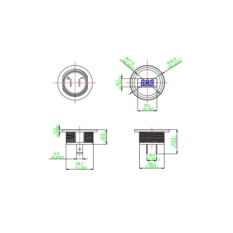VOLTMETER DIGITALT LED 6-48VDC RD 29mm VANDTT