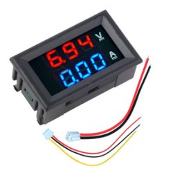 Digitalt volt- og amperemeter 100V/10A DC rd/bl