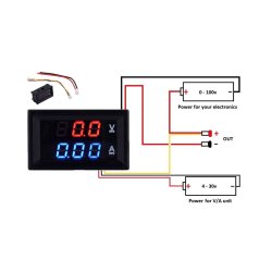 Digitalt volt- og amperemeter 100V/10A DC rd/bl