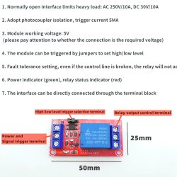 RELKORT MED OPTOKOBLER INDGANG 5VDC 1 KANAL 5V 250VAC/10A 30VDC/10A