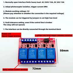 RELKORT MED OPTOKOBLER INDGANG 5VDC 4 KANALER 5V 250VAC/10A 30VDC/10A