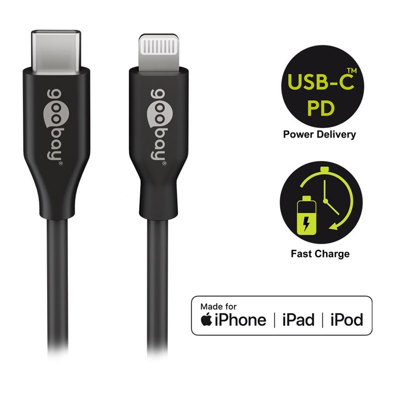 USB-C TIL LIGHTNING KABEL 0.5m APPLE QUICK CHARGE IPHONE