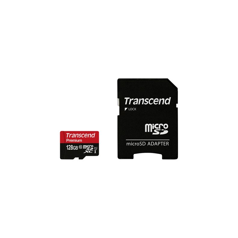 MicroSDXC KORT m. ADAPTER 128GB CLASS 10 Transcend SDXC I 90MB/s