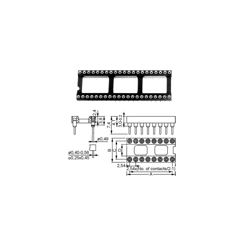 PRCISIONS-DILSOKKEL 22 PINS 10.16mm