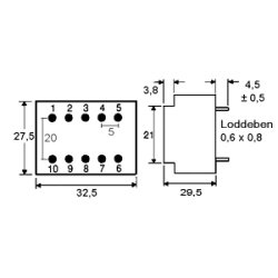 PRINTTRANSFORMATOR 2x6V/2x1.5VA(3VA)