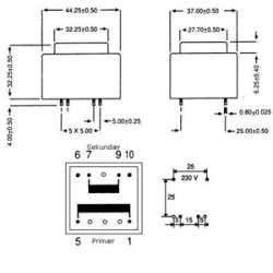 PRINTTRANSFORMATOR 2x6V/2X2.5VA(5VA)