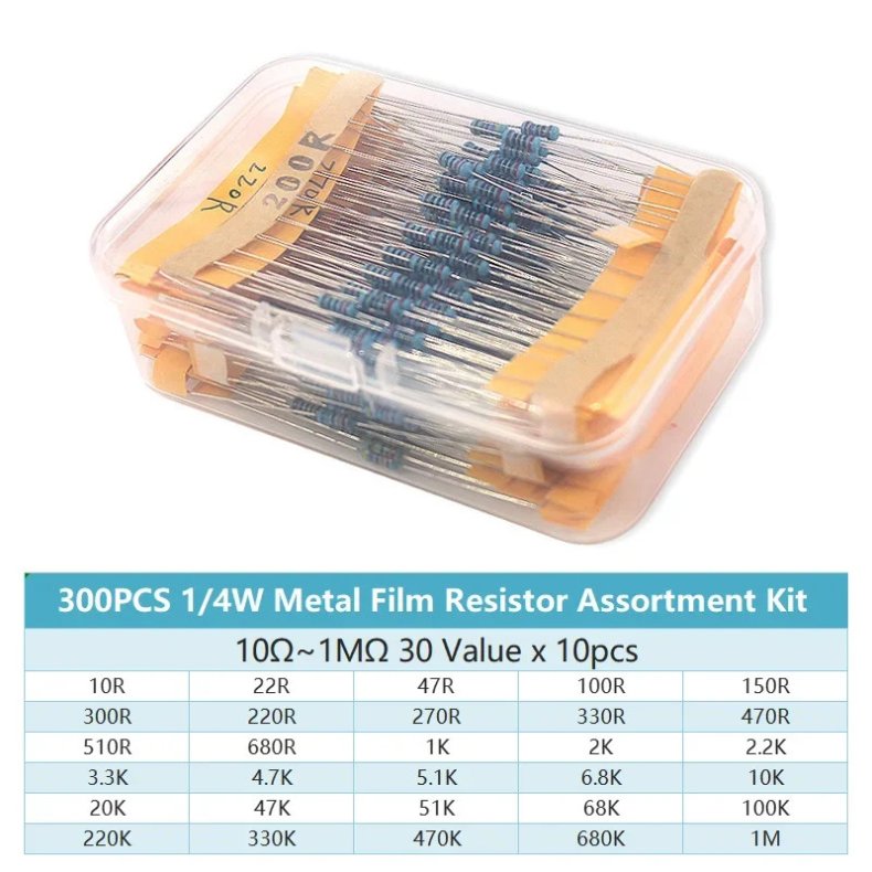 Modstandssortiment metalfilm 300stk. 30 vrdier 0207