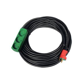 Forl�ngerledning m. Jord 15m Gummikabel m. Slagfaste DK-stik og 3stik d�se
