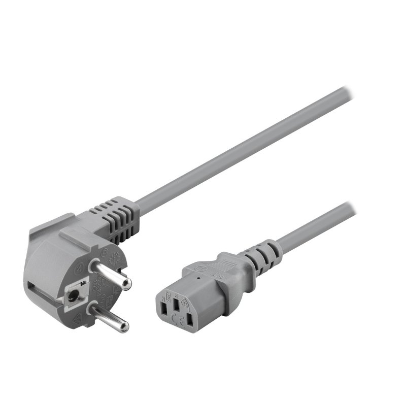 Apparatledning C13 2.0m gr� Schuko vinkel 3x0.75mm�