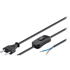 Netledning m. europastik og afbryder. For montering 1.5m sort