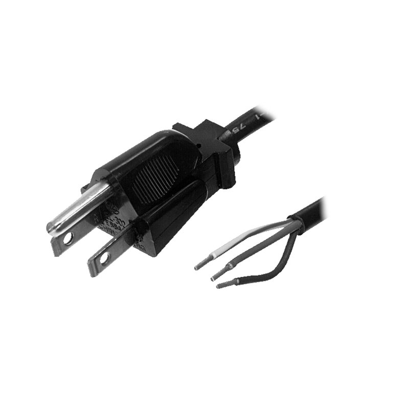 Netledning 110V USA stik m. Jord For montering 2.0m sort