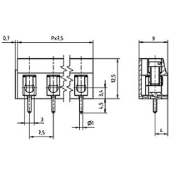 PRINTKLEMMUFFE 500V 2PL RM7.5