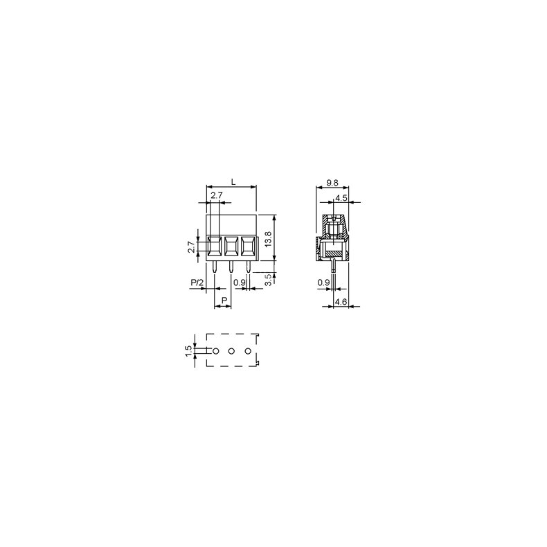PRINTKLEMMUFFE 3PL. ELEVATOR 5.08mm/250V