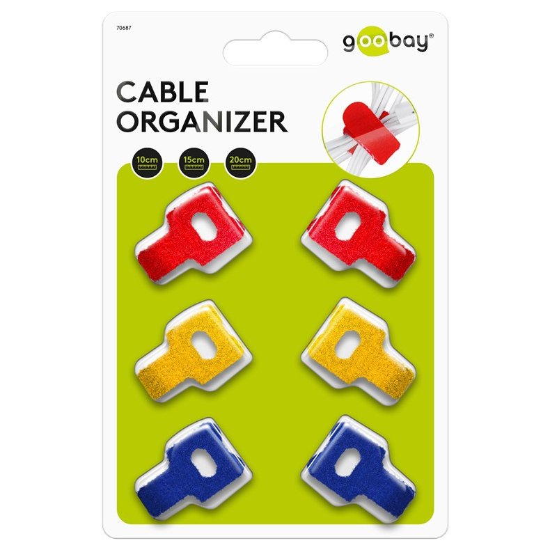 Kabelbinder velcro 6 stk 3 farver