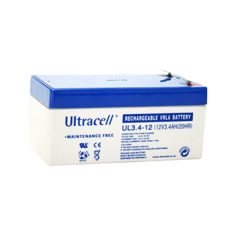 Blyakkumulator 135x67x60mm 12V/3.4Ah  vedligeholdelsesfri gele Ultracell