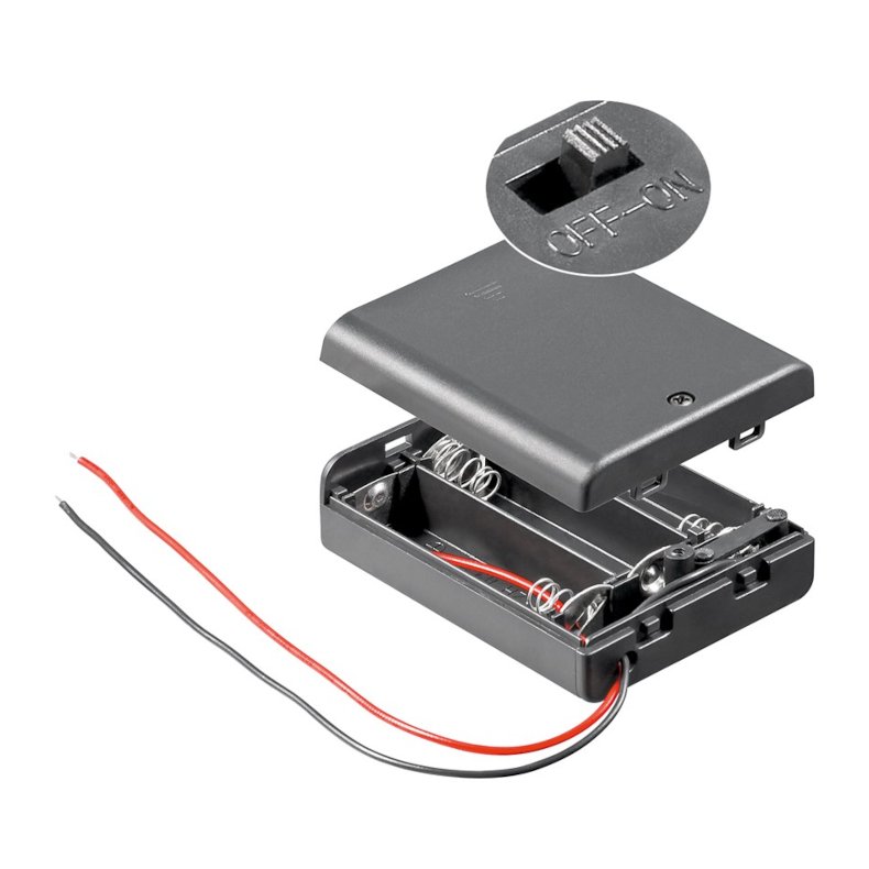 Battericontainer for 3xR6 (AA) lukket m. Switch 