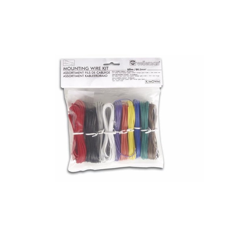 Ledningssortiment stiv 10 farver =0.6mm enkelkoret 60m