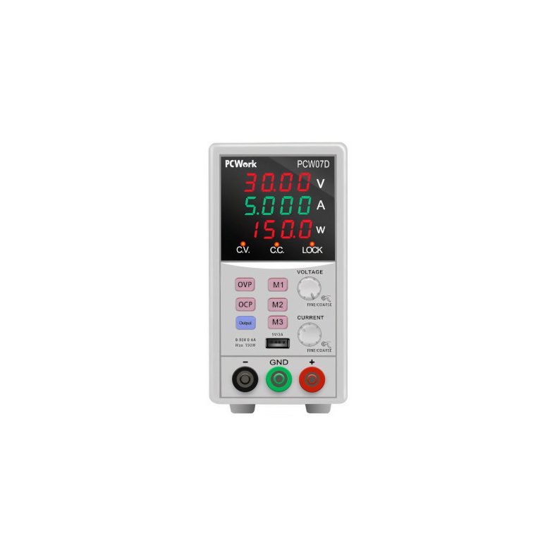 Laboratoriestrmforsyning 0-50V 0-6A 150W m. hukommelse USB 5V/2A