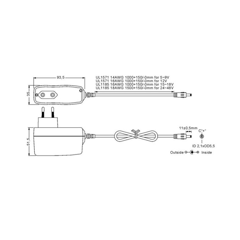 Switch-mode 230Vac/12Vdc 5A 60W strmforsyning