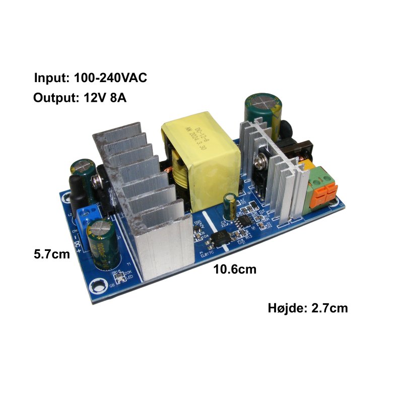Strmforsyning til indbygning 12Vdc/8A