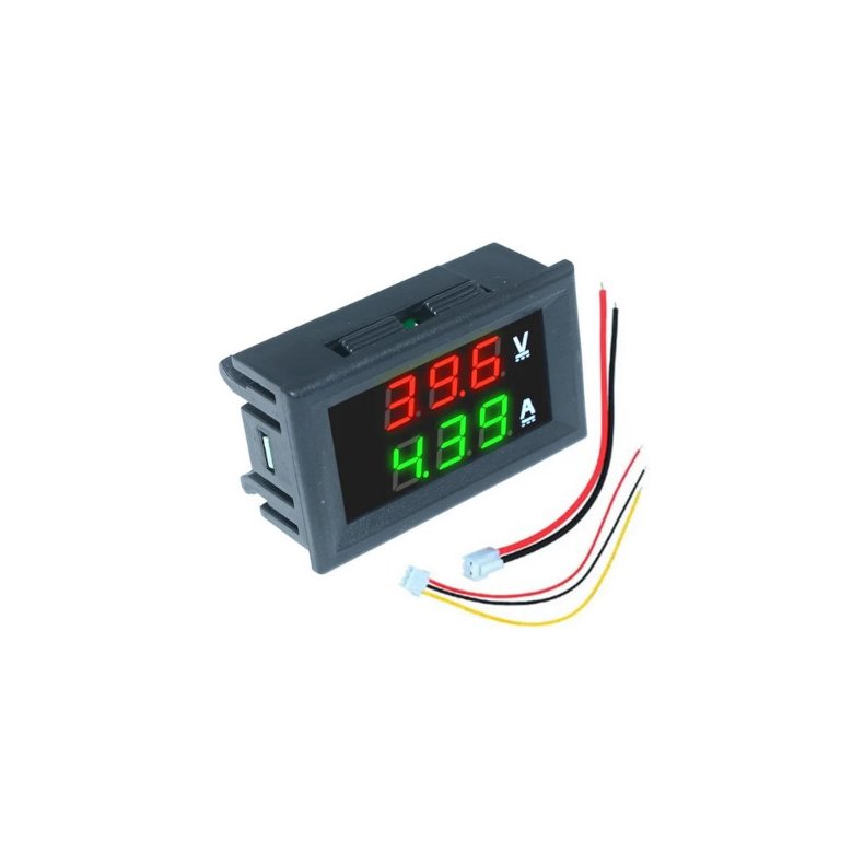 Digitalt volt- og amperemeter 100V/10A DC rd/grn