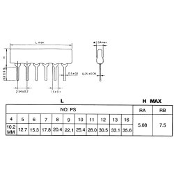 Modstandsnetvrk SIL 6P 5x10K
