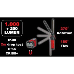 HAJ LIGHT trdls genopladelig foldelygte 1000 lm, smalt roterbart hoved, lader 20W USB-C