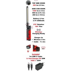 HAJ LIGHT trdls genopladelig foldelygte 1000 lm, smalt roterbart hoved, lader 20W USB-C