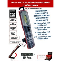 HAJ LIGHT genopladelig inspektionslampe, magnet, krog &amp; blteklip,1200 + 250 lumen