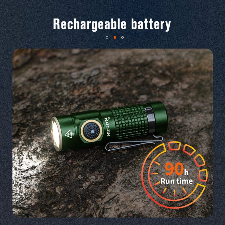 NICRON Genopladeligt GRN minilys 1200 lm magnet Clip 