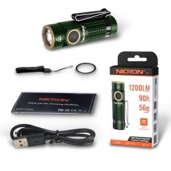 NICRON Genopladeligt GRN minilys 1200 lm magnet Clip 