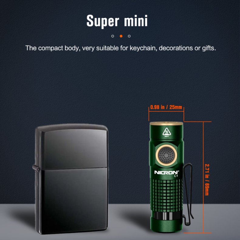 NICRON Genopladeligt GRN minilys 1200 lm magnet Clip 