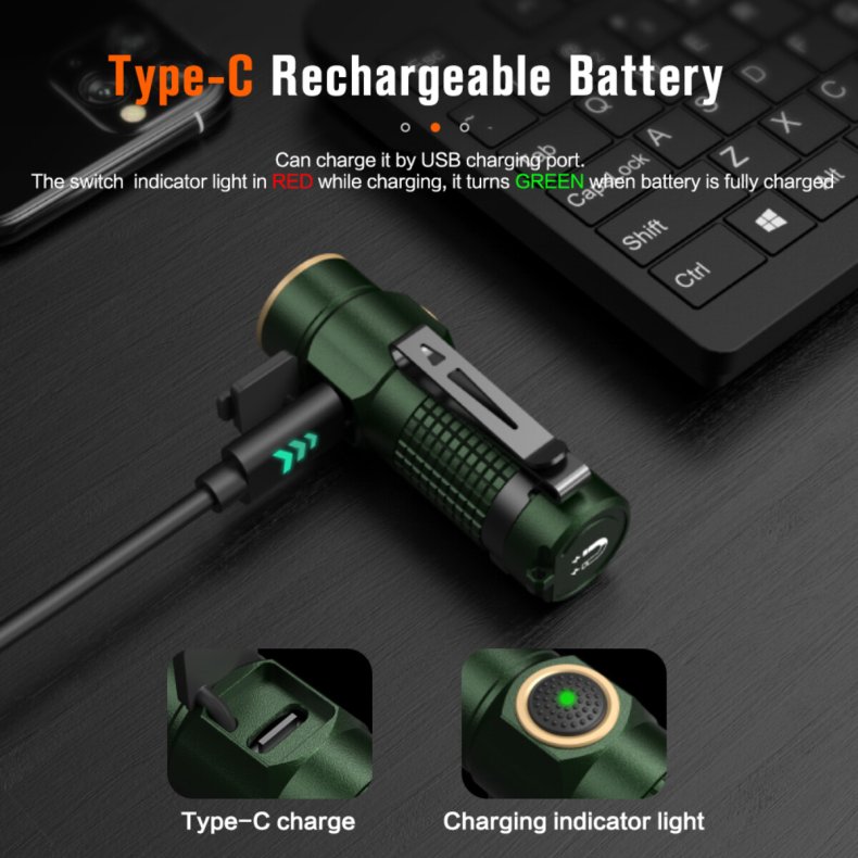 NICRON Genopladeligt GRN minilys 1200 lm magnet Clip 