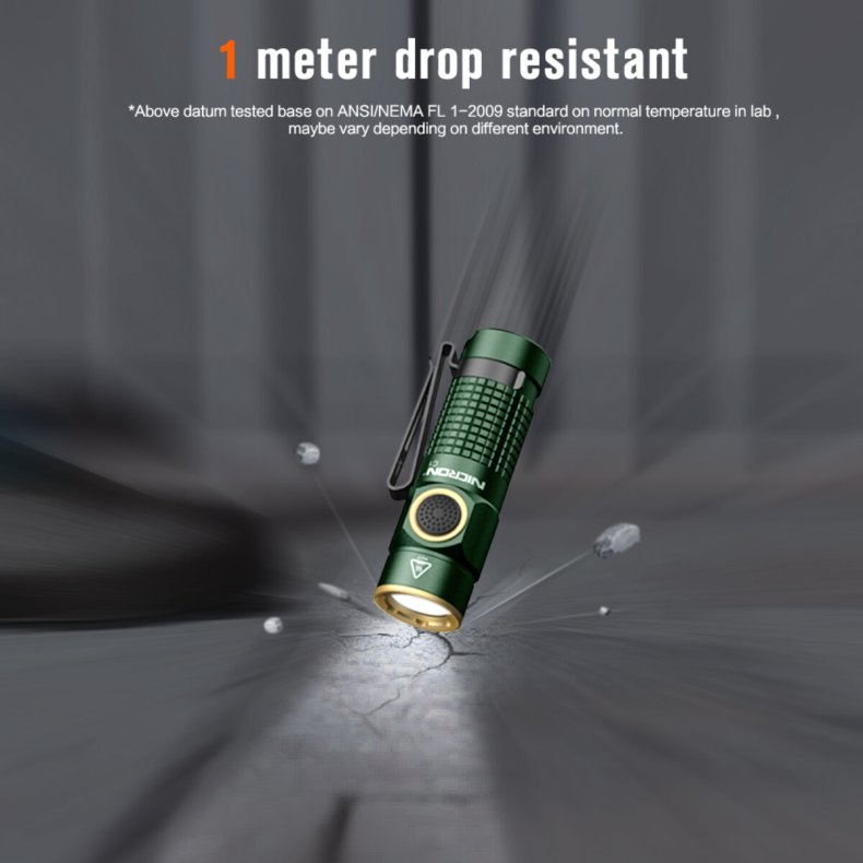 NICRON Genopladeligt GRN minilys 1200 lm magnet Clip 