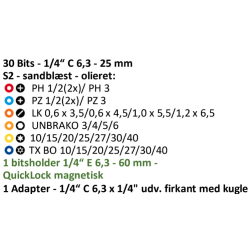 Cobit bits�t 1/4" med 32 dele PH - PZ - Ligek�rv - Unbrako - Torx