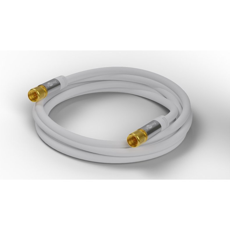 Coaxkabel 5m med forgyldte F-stik, 135dB 4 x skrmet, Hvid