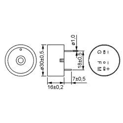 PIEZO =30mm 3-28VDC 90dB
