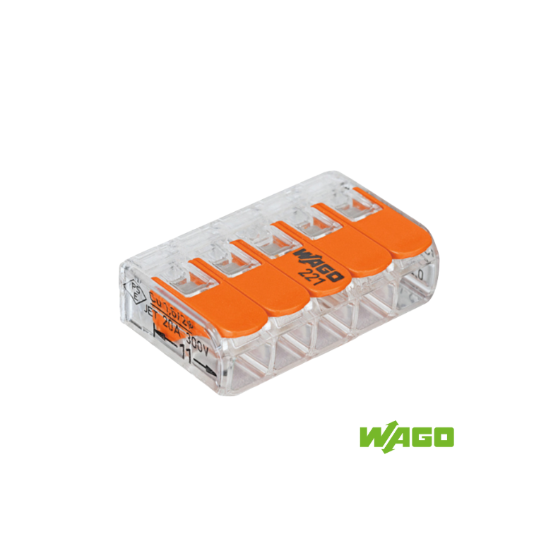 SAMLEMUFFE 5pl WAGO 221-415 5x0.2-4mm 450V/32A