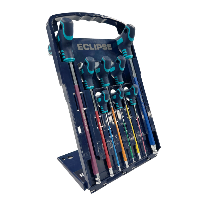 Eclipse farvekodede unbrako T-ngler m/kugle 2-10 mm med ergonomisk greb, inkl stander/kasse