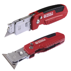 Spear and Jackson kombi foldekniv/skraber inkl. 3 stk. blade - hurtig bladskift - softgrip