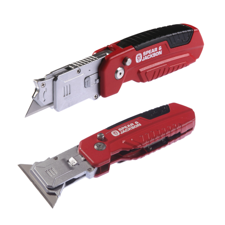 Spear &amp; Jackson kombi foldekniv/skraber inkl. 3 stk. blade - hurtig bladskift - softgrip