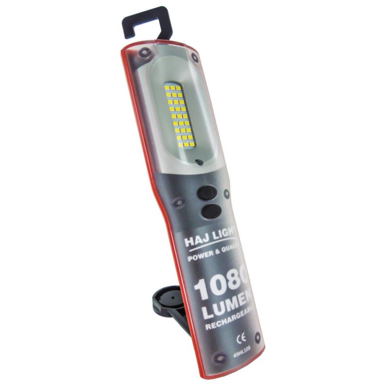 HAJ LIGHT genopladelig inspektionslampe, magnet, krog &amp; blteklip,1080 + 250 lumen
