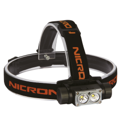 NICRON genopladelig alu pandelampe 1.600 lm, spotlys 1000 lm, bredt lys 800 lm, rd LED, USB-C kabel