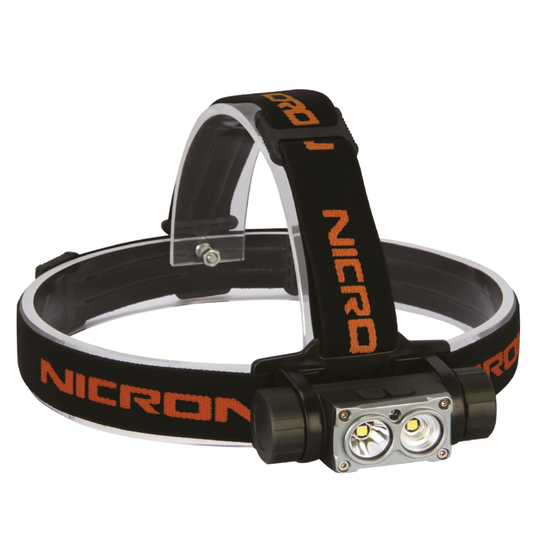 NICRON genopladelig alu pandelampe 1.600 lm, spotlys 1000 lm, bredt lys 800 lm, rd LED, USB-C kabel
