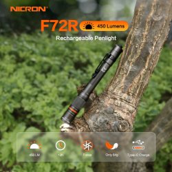 NICRON genopladelig Pen Light med fokus, 450 lumen kraftigt dmpbart lys, inklusiv USB-C ladekabel