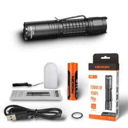 NICRON genopladelig stavlygte 1300 lm, IPX8 vandtt, USB-C kabel, lyshtte